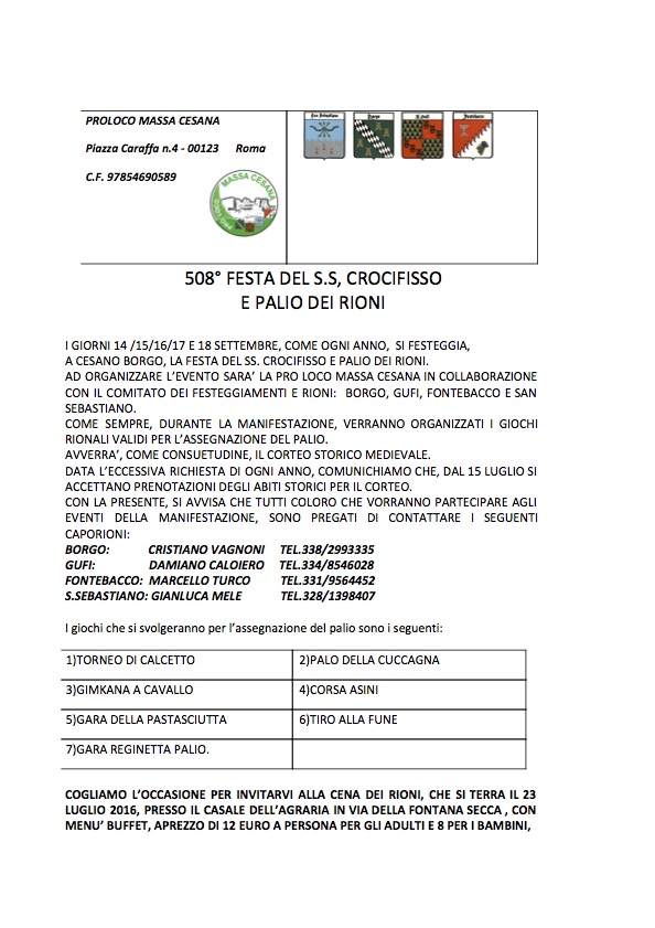 508° FESTA DEL S.S. CROCIFISSO AVVISO PREVENTIVO