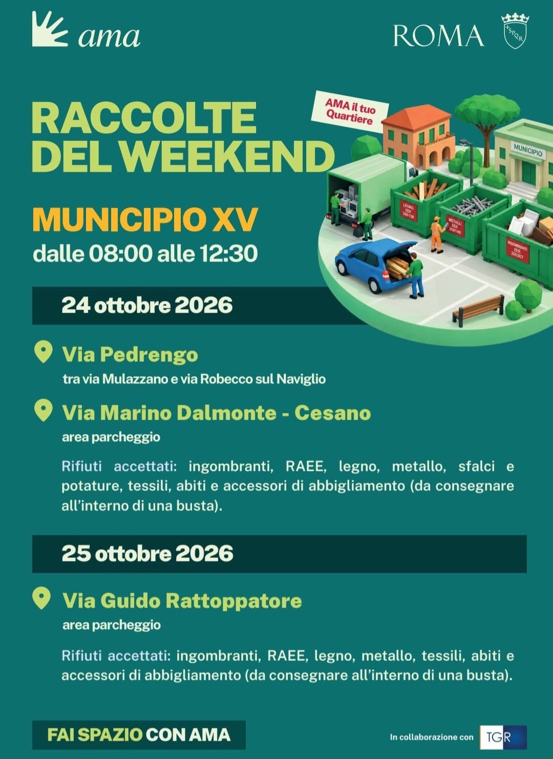 Sabato 24 l'AMA a Cesano